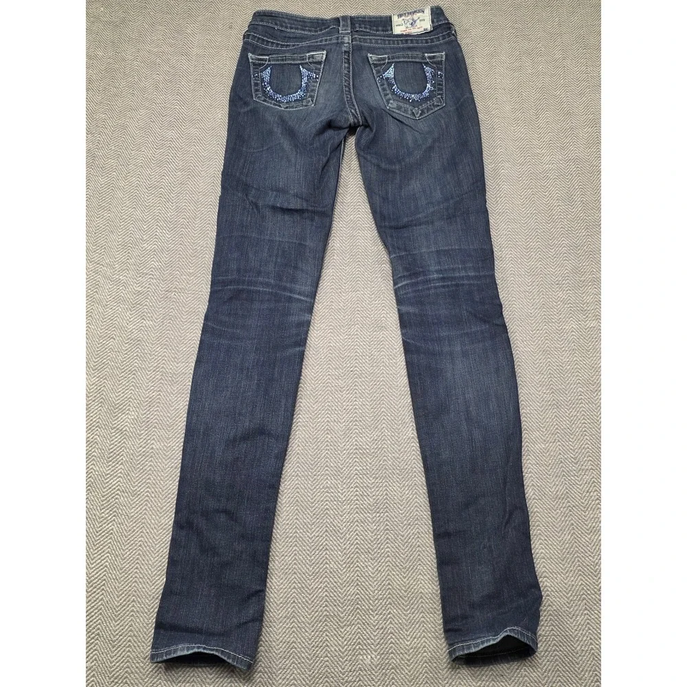 True Religion Skinny Jeans Dark Wash Crystal‎ Horseshoe Blue Embellished Size 26